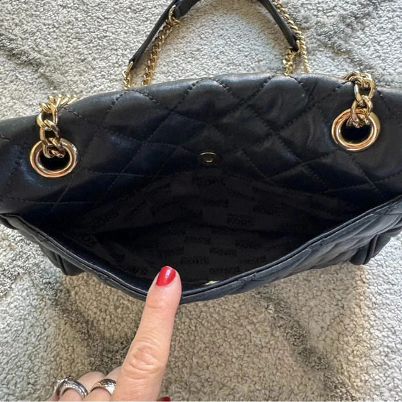 Michael Kors Hannah Quilted Black Soft Leather Gold Chain Shoulder Crossbody bag - Picture 8 of 11